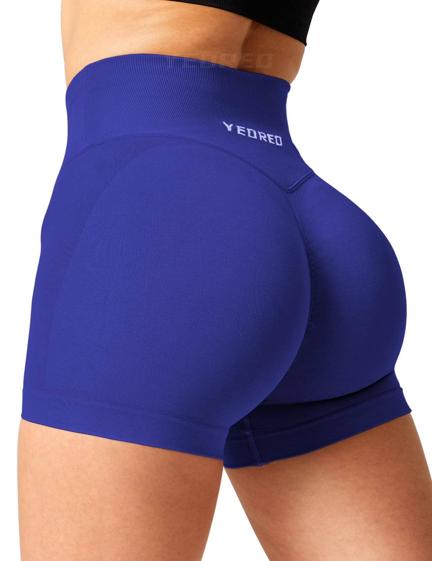 YEOREO Workout Gym Shorts for Women Scrunch Butt Lift V Cross Waist 3" Short Pants Dark Blue XL