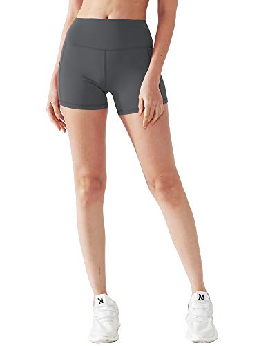 CADMUS Women's High Waist Yoga Shorts Spandex Running Side Pockets, 16#, Navy & Grey & Black,Small