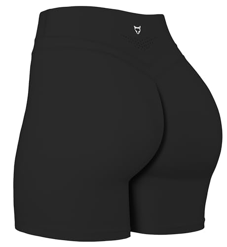 TomTiger Yoga Shorts for Women Tummy Control High Waist Biker Shorts Exercise Workout Butt Lifting Tights Women's Short Pants (Black, XS)