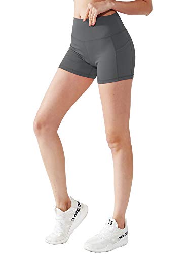 CADMUS Women's High Waist Yoga Shorts Spandex Running Side Pockets, 16#, Navy & Grey & Black,Small