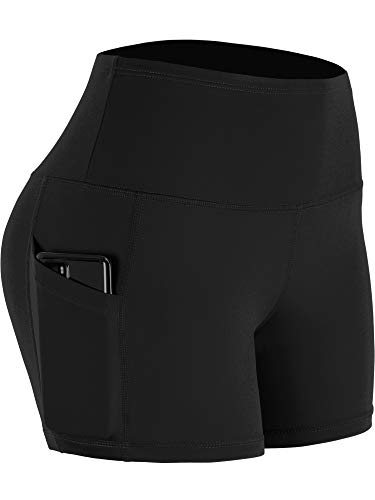 CADMUS Women's High Waist Yoga Shorts Spandex Running Side Pockets, 16#, Navy & Grey & Black,Small