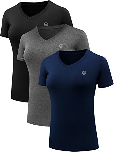 NELEUS Women's 3 Pack V Neck Workout Compression Shirt,8016,Black,Grey,Navy Blue,3XL