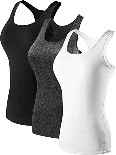 NELEUS Women's 3 Pack Compression Workout Long Tank Top,Black,Grey,White,3XL