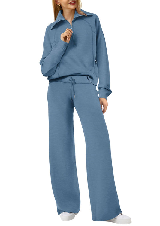 XIEERDUO Lounge Sets For Women 2 Piece Long Pants Sweatshirt Fall Winter Outfits Haze Blue S