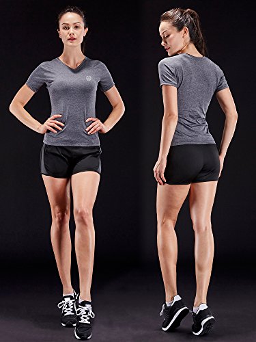 NELEUS Women's 3 Pack V Neck Workout Compression Shirt,8016,Black,Grey,Navy Blue,3XL