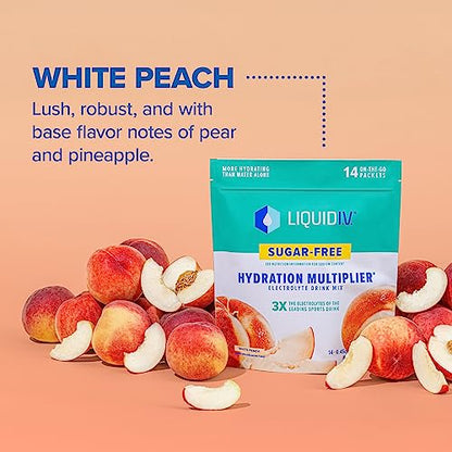 Liquid I.V. Sugar-Free Hydration Multiplier - White Peach – Powder Packets  | Electrolyte Drink Mix | Easy Open Single-Serving Stick | Non-GMO | 14 Sticks