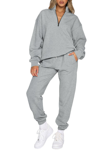 Aleumdr 2 Piece Sweatsuit Outfits for Women Jogging Sets Casual Long Sleeve Half Zip Pullover Drawstring Jogger Lounge Tracksuit Gray Medium