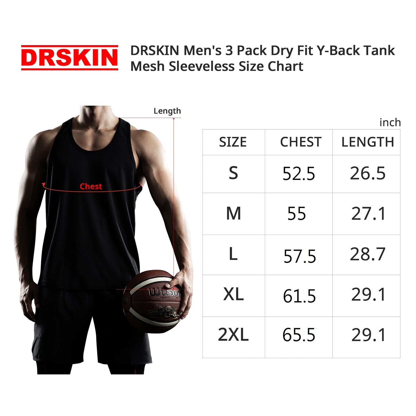 DRSKIN Men's 3 Pack Dry Fit Y-Back Muscle Tank Tops Mesh Sleeveless Gym Bodybuilding Training Athletic Workout Cool Shirts (BTF-ME-TA-(B,W,R), S)