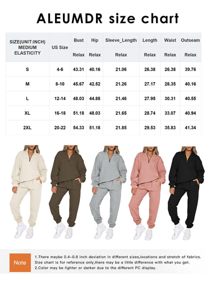 Aleumdr 2 Piece Sweatsuit Outfits for Women Jogging Sets Casual Long Sleeve Half Zip Pullover Drawstring Jogger Lounge Tracksuit Gray Medium